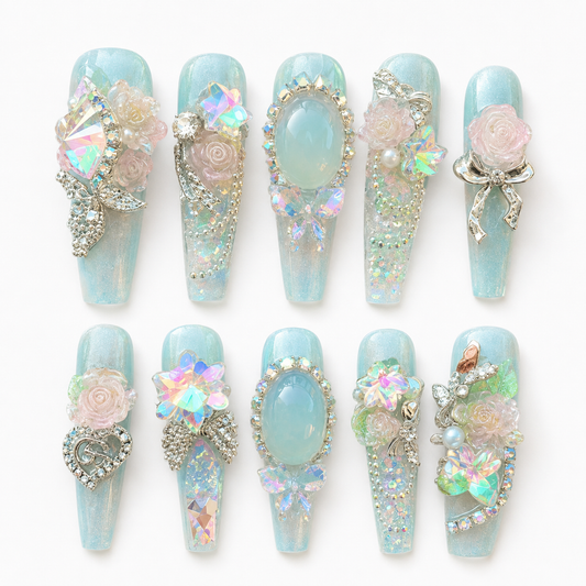 Crystal Garden Liquid Handmade Press On Nails