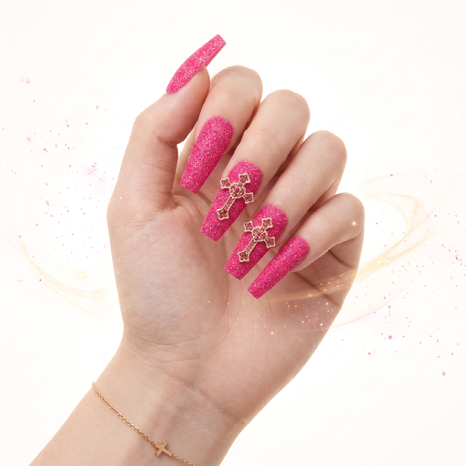 Holy Hot Pink Glitter Handmade Press On Nails