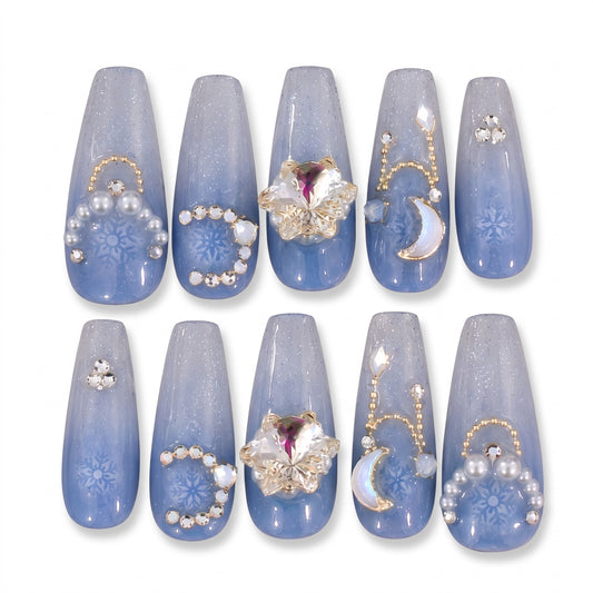 Frozen Moonlight Handmade Press On Nails