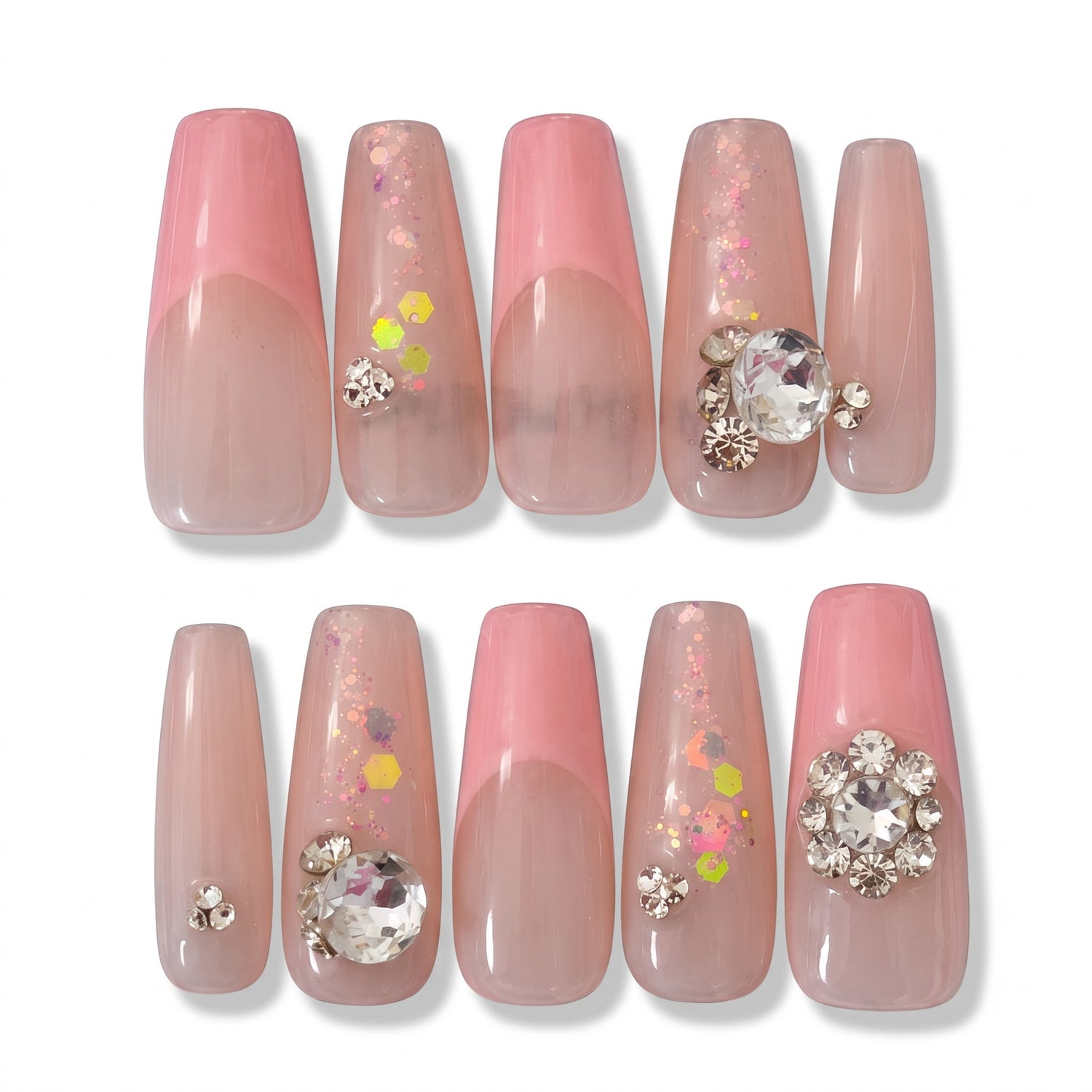 Crystal Soft Pink Handmade Press On Nails