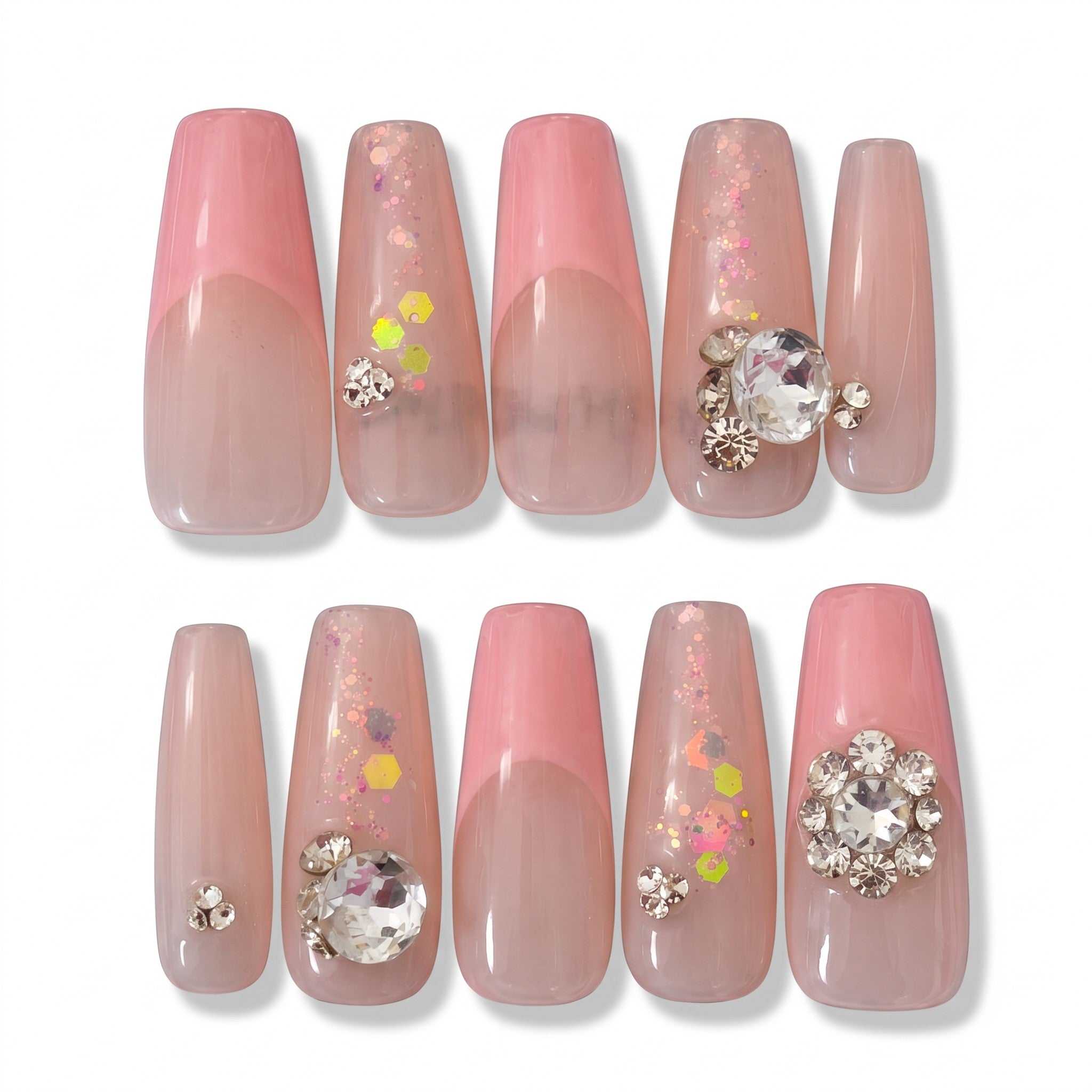 Crystal Soft Pink Handmade Press On Nails