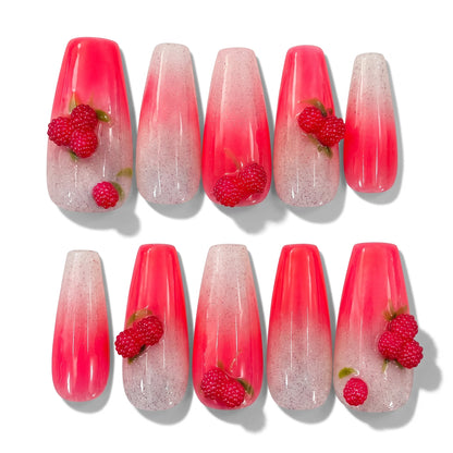Raspberry Sorbet Handmade Press On Nails