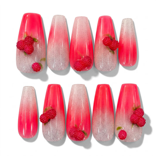 Raspberry Sorbet Handmade Press On Nails