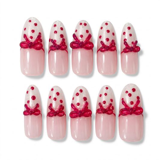 Cherry Bow Handmade Press On Nails