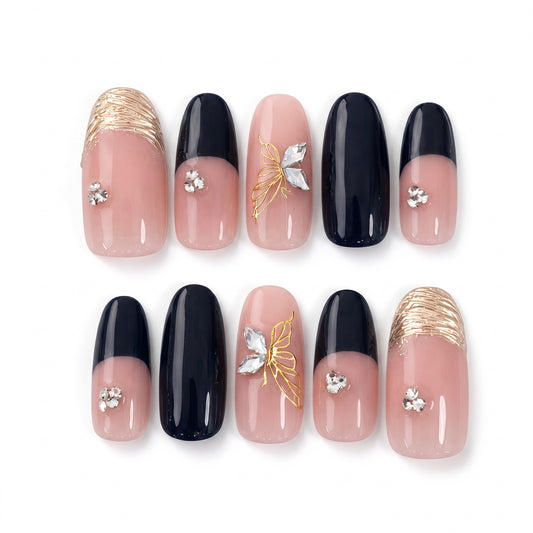 Black Gold Handmade Press On Nails