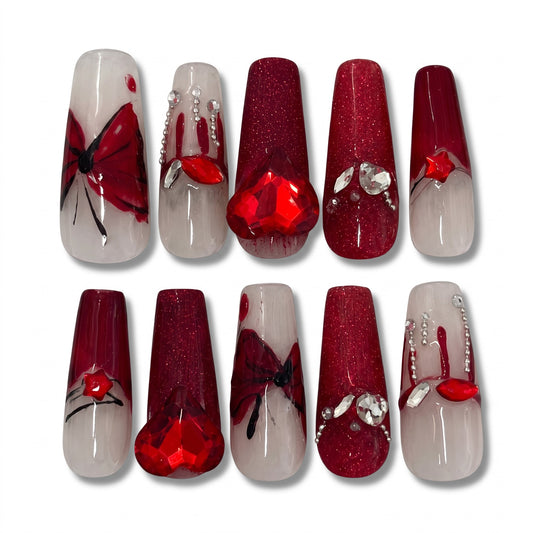 Crimson Butterfly Handmade Press On Nails