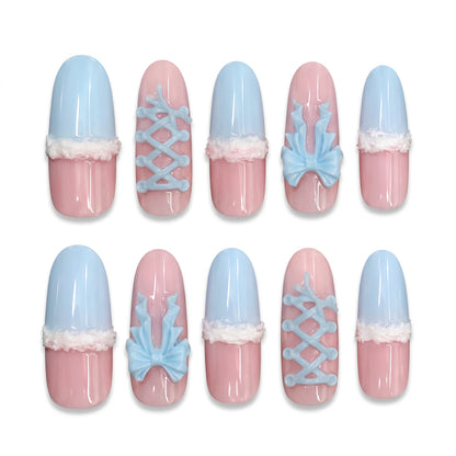 Bow Blue Handmade Press On Nails