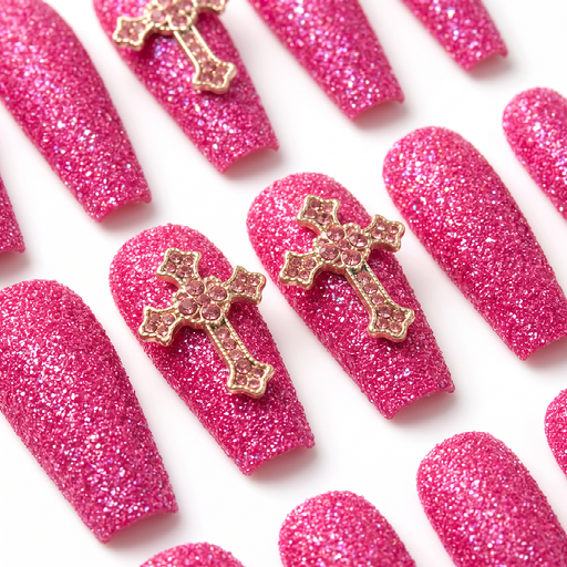 Holy Hot Pink Glitter Handmade Press On Nails