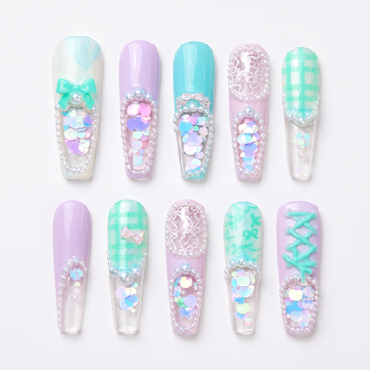 Sugarplum Picnic Liquid Handmade Press On Nails