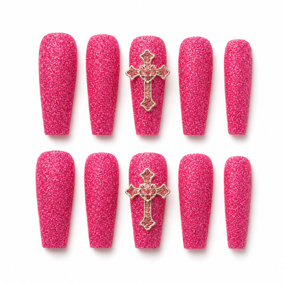 Holy Hot Pink Glitter Handmade Press On Nails