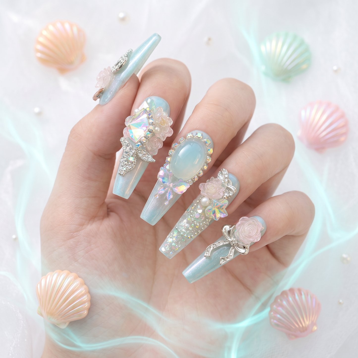 Crystal Garden Liquid Handmade Press On Nails