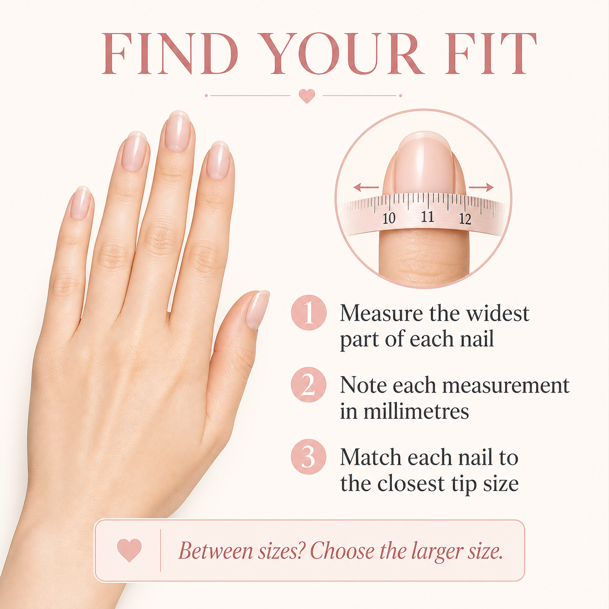 Press-on nail sizing guide for Cherry Bow Handmade Press On Nails